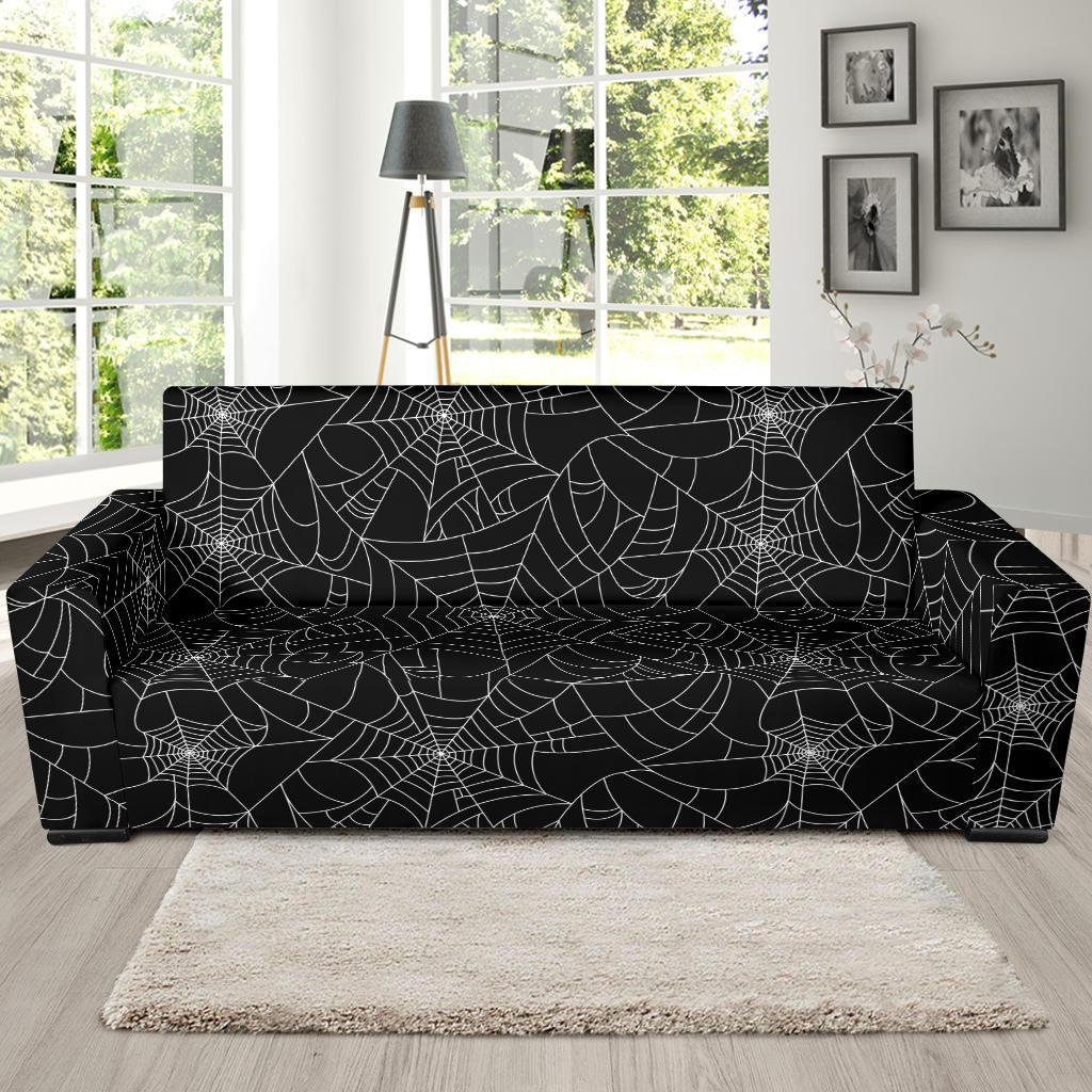 Black Spider Web Pattern Print Sofa Covers-grizzshop