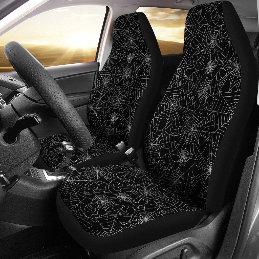 Black Spider Web Pattern Print Universal Fit Car Seat Cover-grizzshop