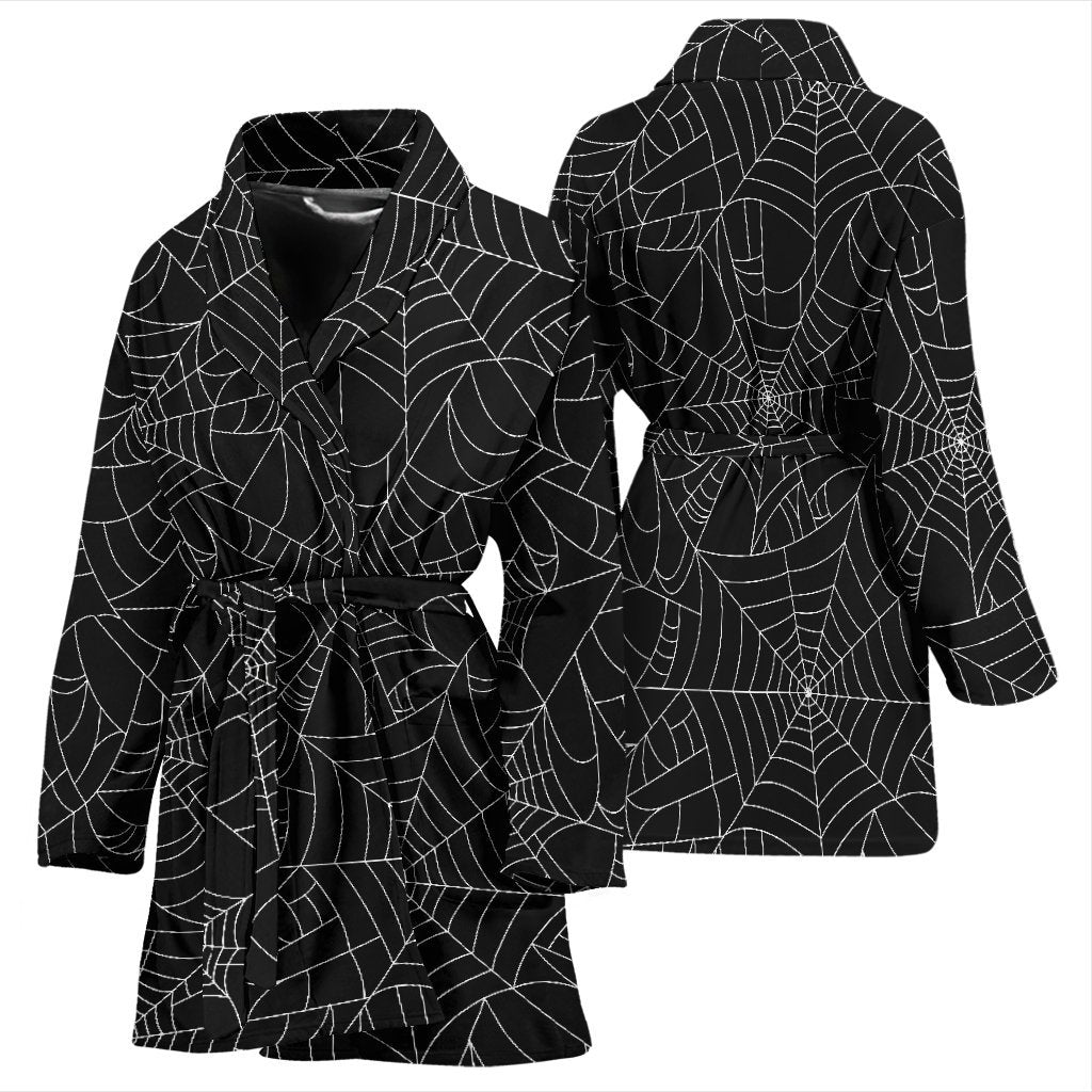 Black Spider Web Pattern Print Women Long Robe-grizzshop