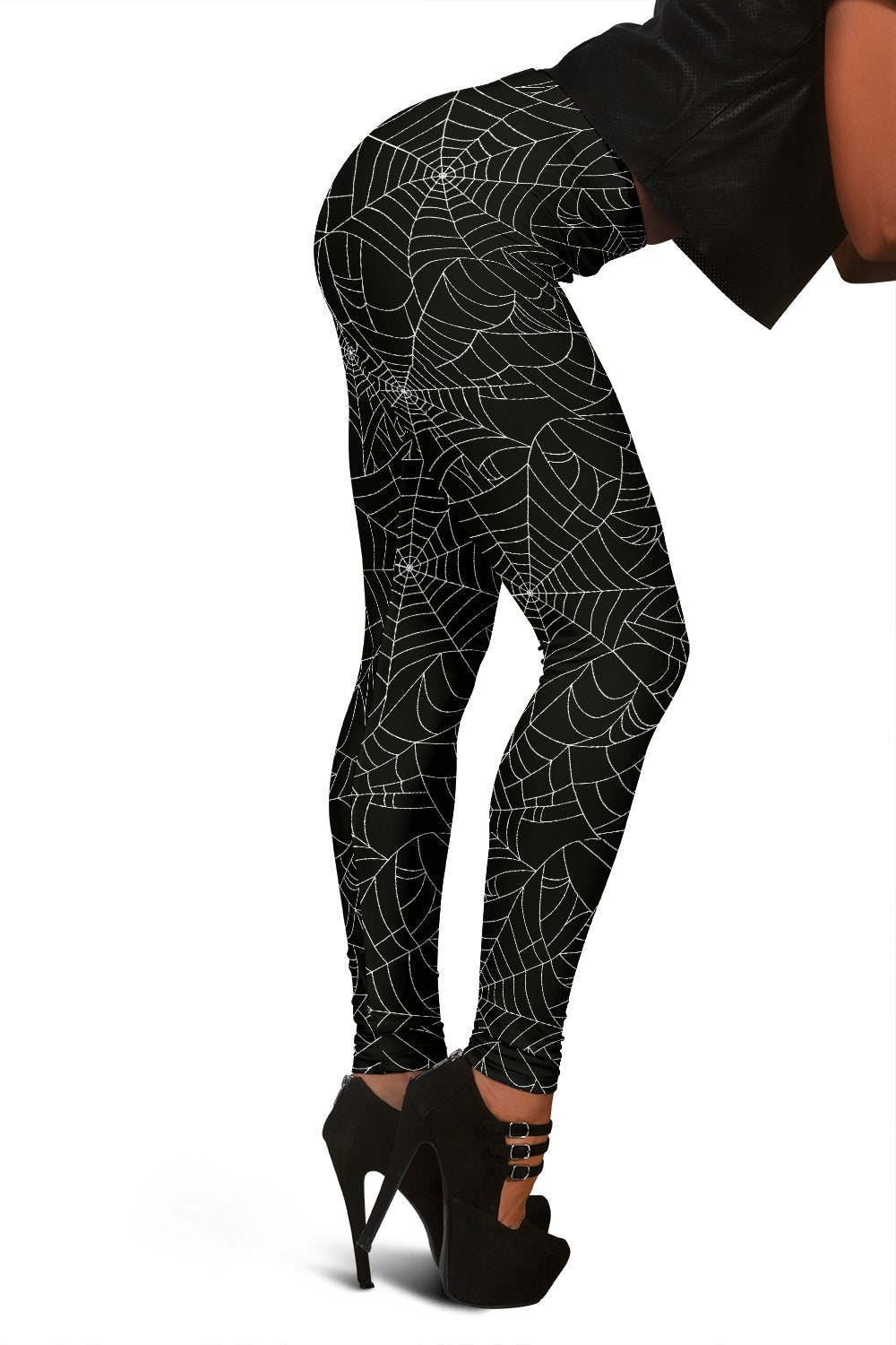 Black Spider Web Print Pattern Women Leggings-grizzshop