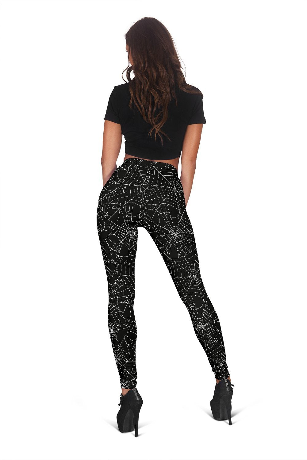 Black Spider Web Print Pattern Women Leggings-grizzshop