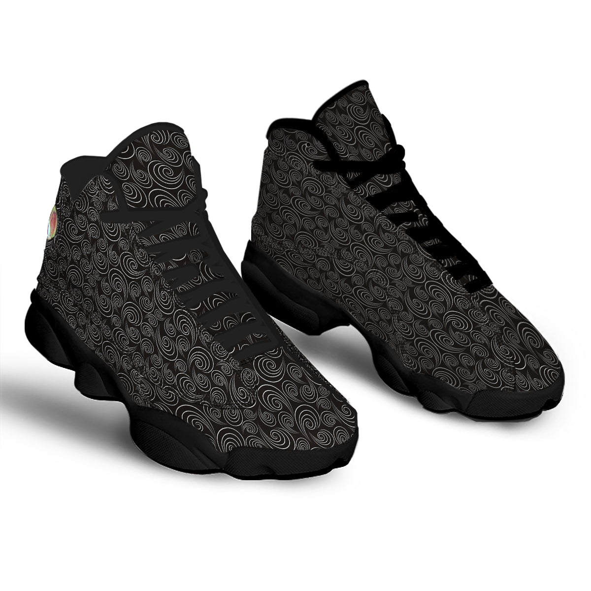 Black Spiral Wave Print Pattern Black Basketball Shoes-grizzshop
