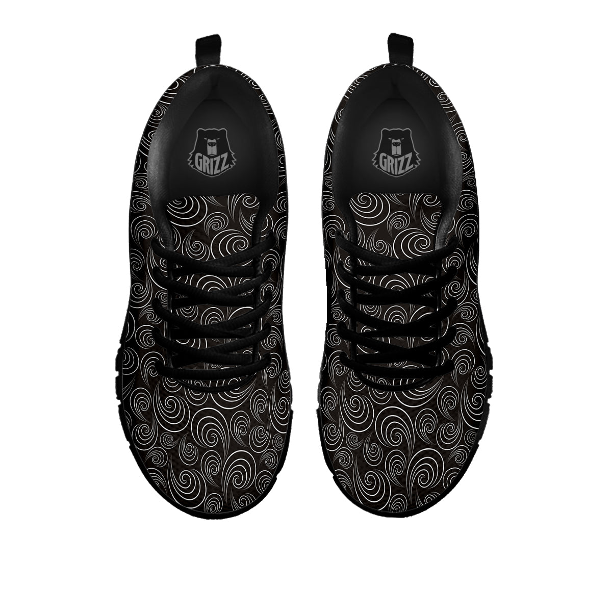 Black Spiral Wave Print Pattern Black Sneaker-grizzshop