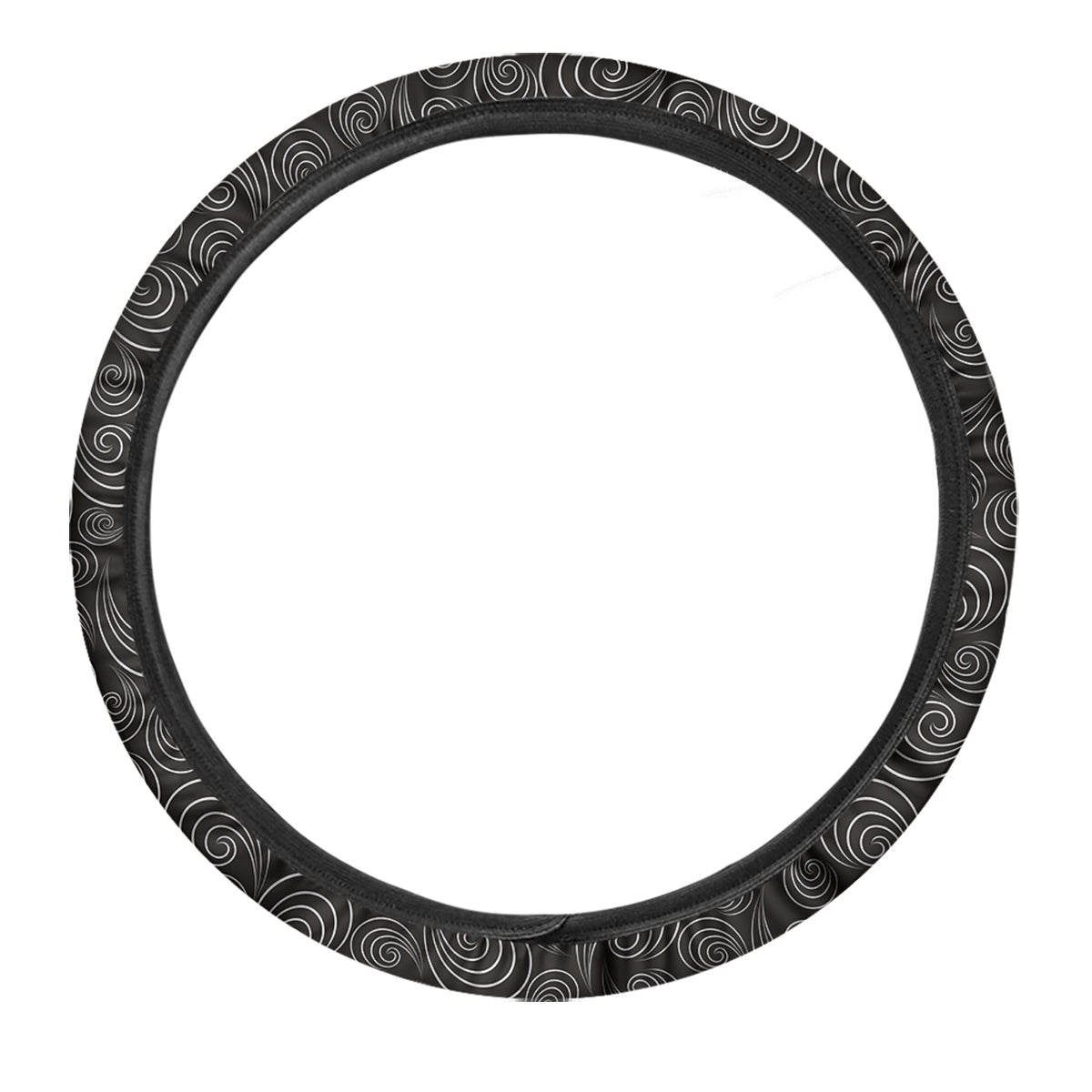 Black Spiral Wave Print Pattern Car Steering Wheel Cover-grizzshop