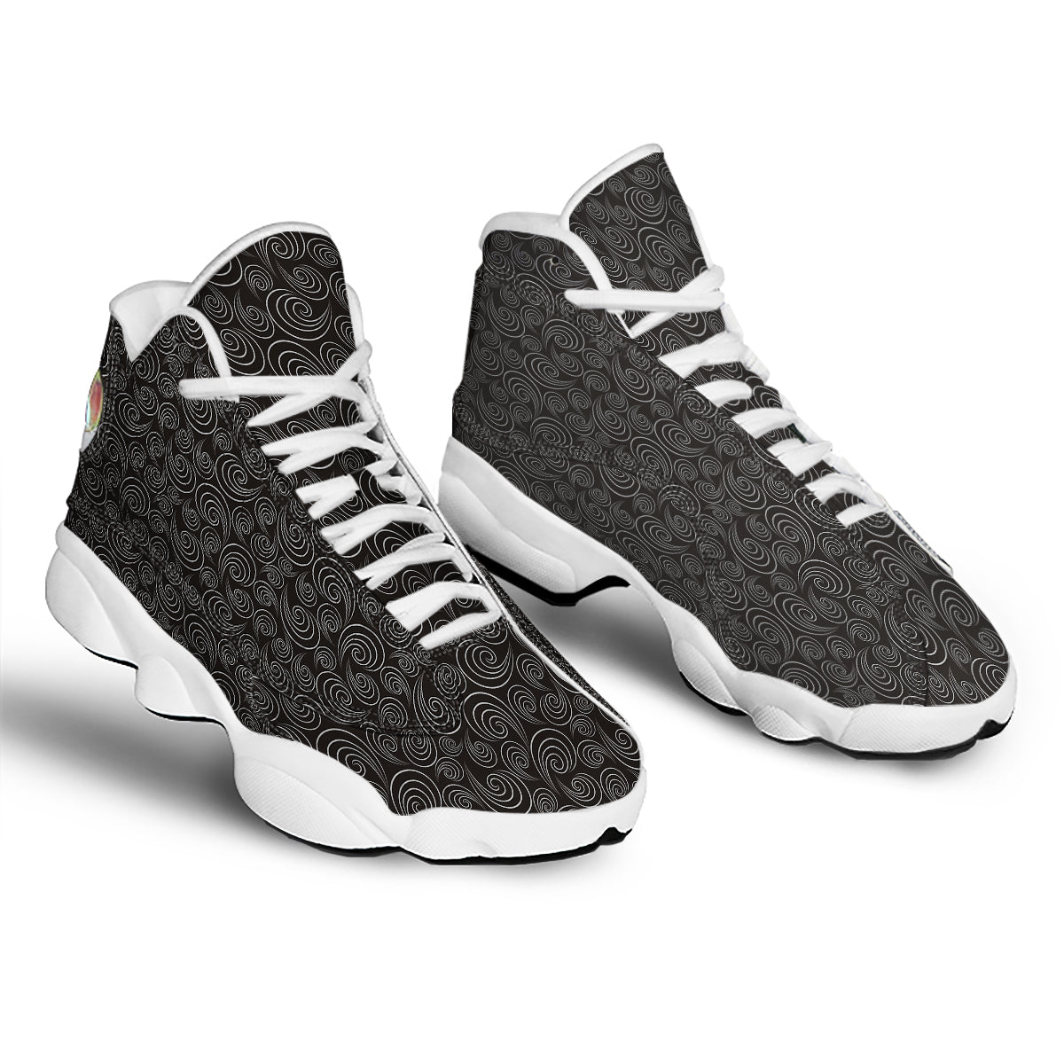 Black Spiral Wave Print Pattern White Basketball Shoes-grizzshop