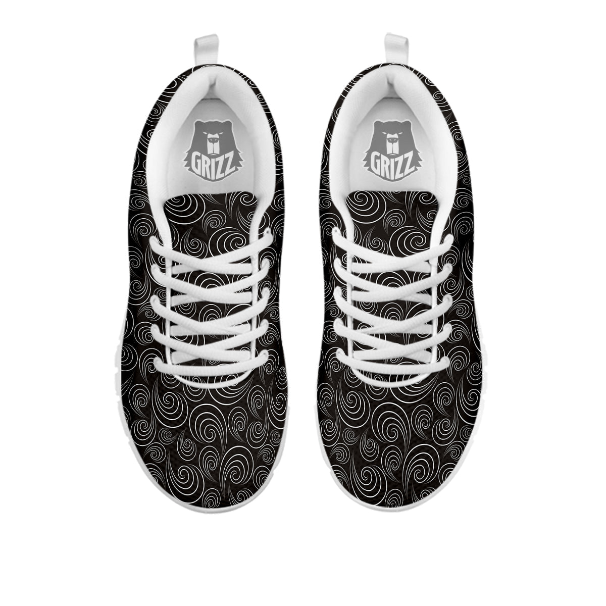 Black Spiral Wave Print Pattern White Sneaker-grizzshop