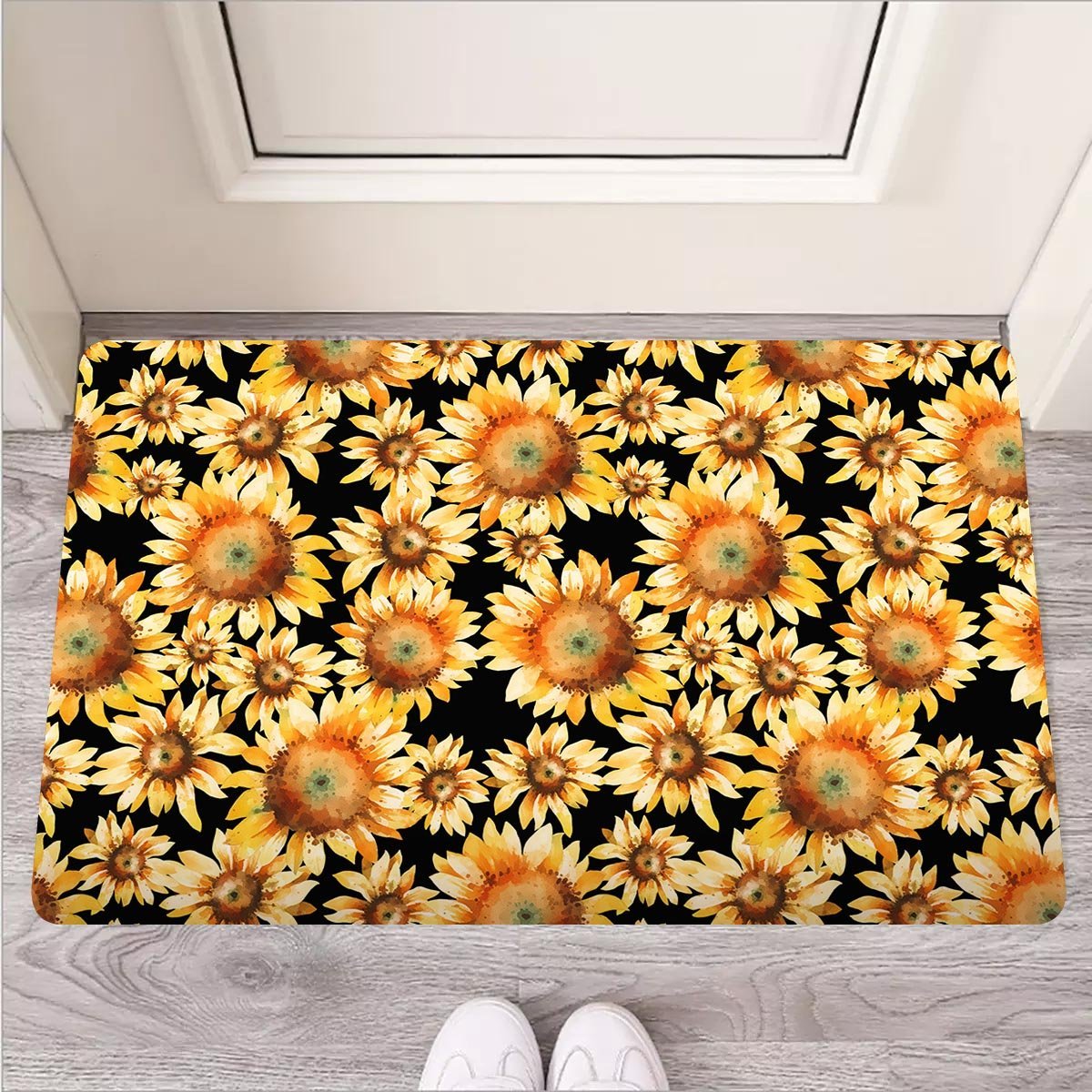 Black Sunflower Door Mat-grizzshop