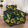 Black Sunflower Floral Armchair Cover-grizzshop