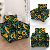 Black Sunflower Floral Armchair Cover-grizzshop