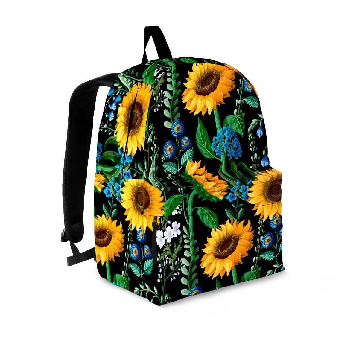 Black Sunflower Floral Backpack-grizzshop