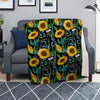 Black Sunflower Floral Blanket-grizzshop