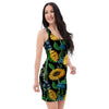 Black Sunflower Floral Bodycon Dress-grizzshop