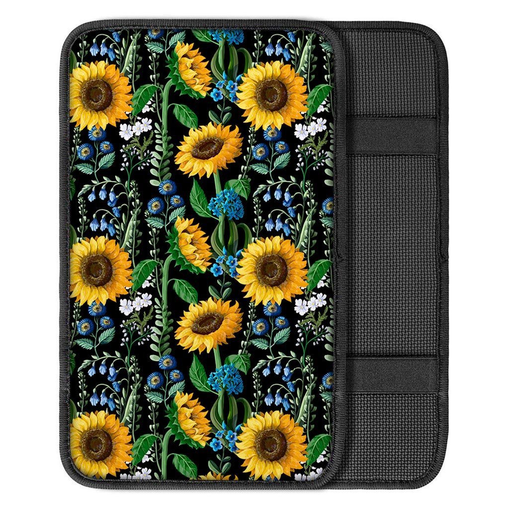 Black Sunflower Floral Car Console Cover-grizzshop