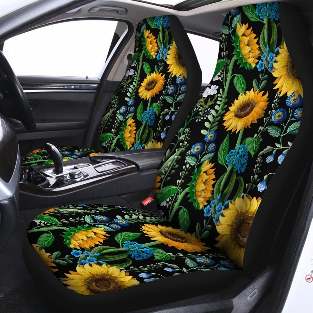 Black Sunflower Floral Car Seat Covers-grizzshop