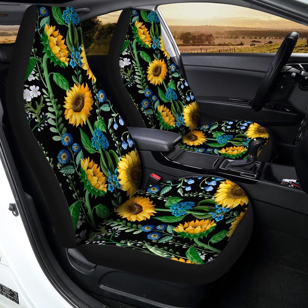 Black Sunflower Floral Car Seat Covers-grizzshop