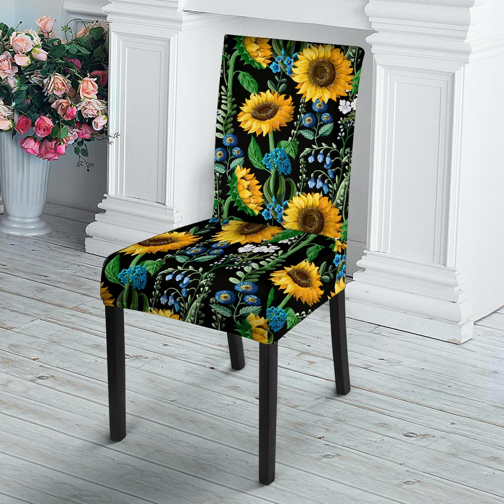 Black Sunflower Floral Chair Cover-grizzshop