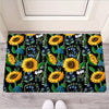 Black Sunflower Floral Door Mat-grizzshop