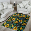 Black Sunflower Floral Floor Mat-grizzshop