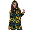 Black Sunflower Floral Hoodie Dress-grizzshop