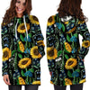 Black Sunflower Floral Hoodie Dress-grizzshop