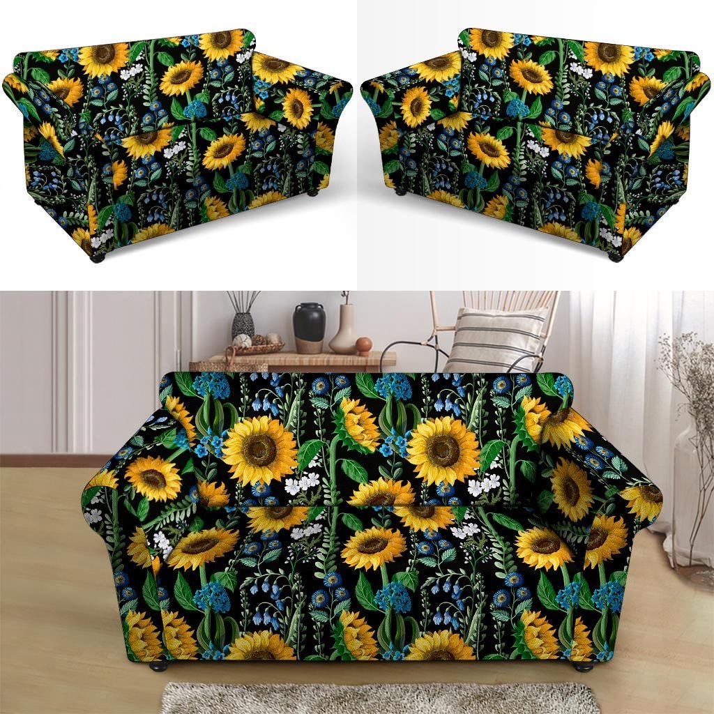 Black Sunflower Floral Loveseat Cover-grizzshop