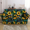 Black Sunflower Floral Loveseat Cover-grizzshop