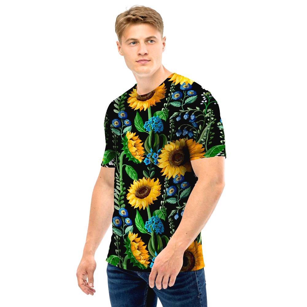 Black Sunflower Floral Men T Shirt-grizzshop