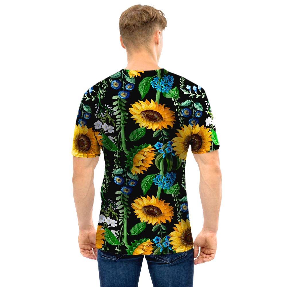 Black Sunflower Floral Men T Shirt-grizzshop