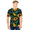 Black Sunflower Floral Men T Shirt-grizzshop