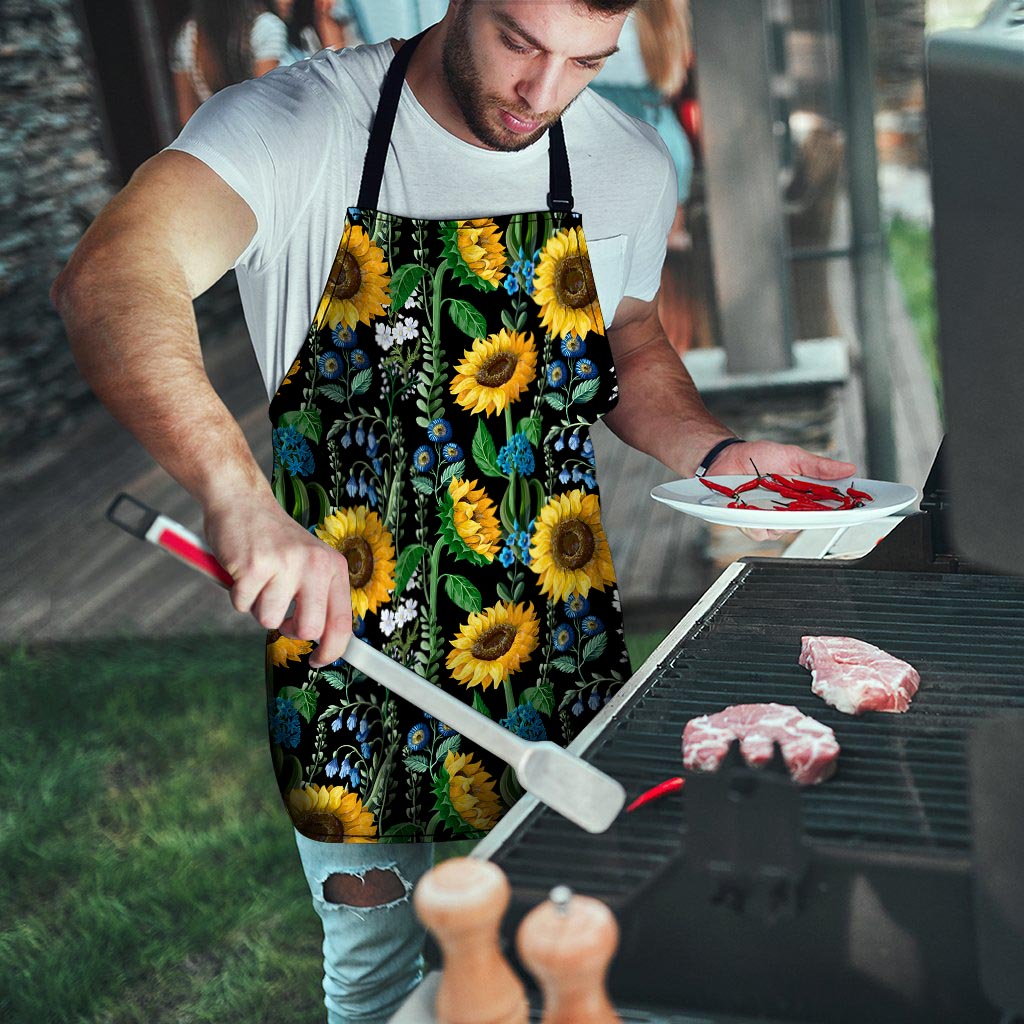 Black Sunflower Floral Men's Apron-grizzshop