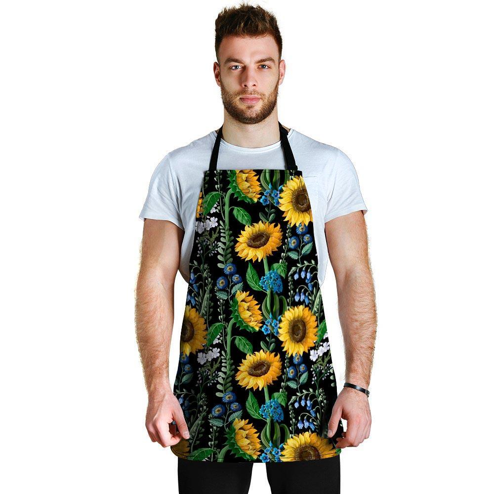 Black Sunflower Floral Men's Apron-grizzshop