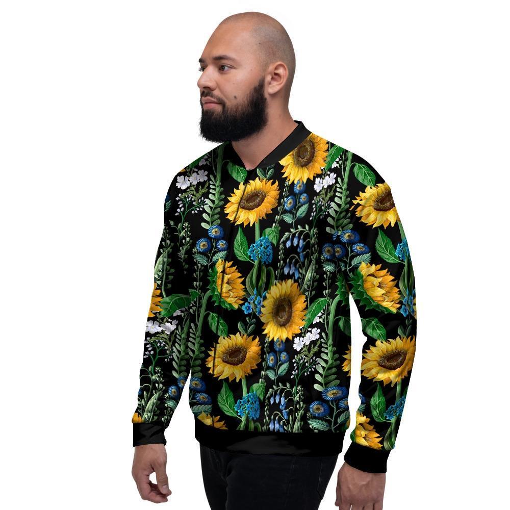 Black Sunflower Floral Men's Bomber Jacket-grizzshop