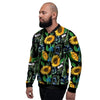 Black Sunflower Floral Men's Bomber Jacket-grizzshop