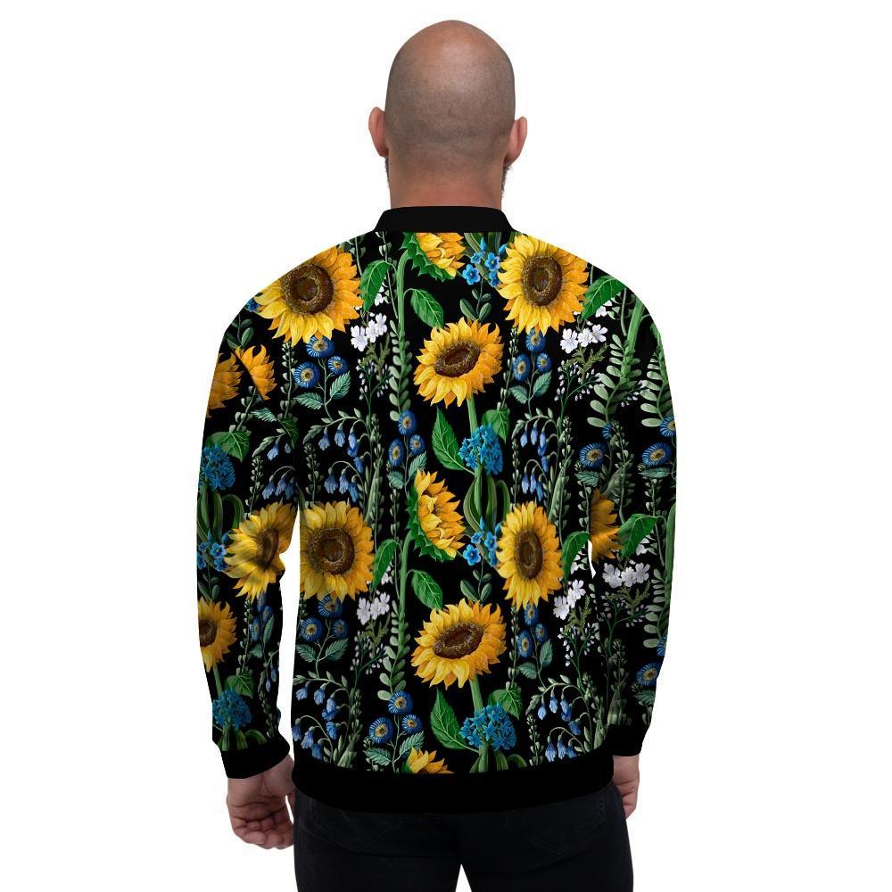 Black Sunflower Floral Men's Bomber Jacket-grizzshop