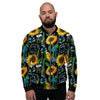 Black Sunflower Floral Men's Bomber Jacket-grizzshop