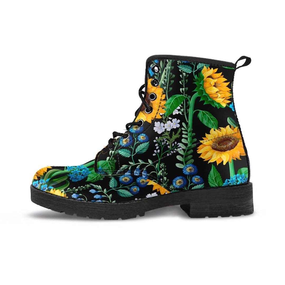 Black Sunflower Floral Men's Boots-grizzshop