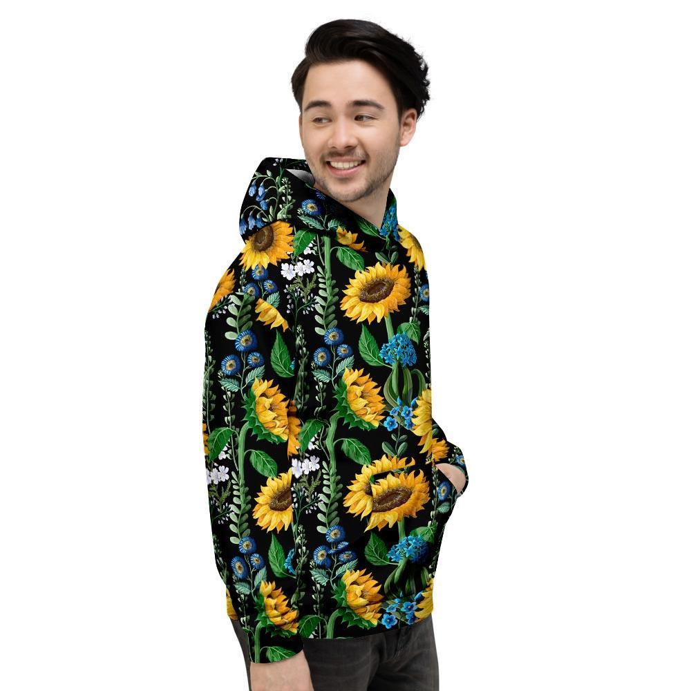 Black Sunflower Floral Men's Hoodie-grizzshop