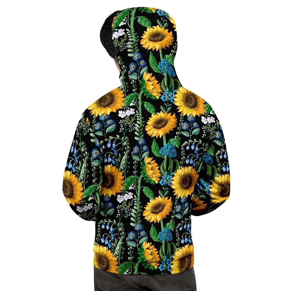 Black Sunflower Floral Men's Hoodie-grizzshop