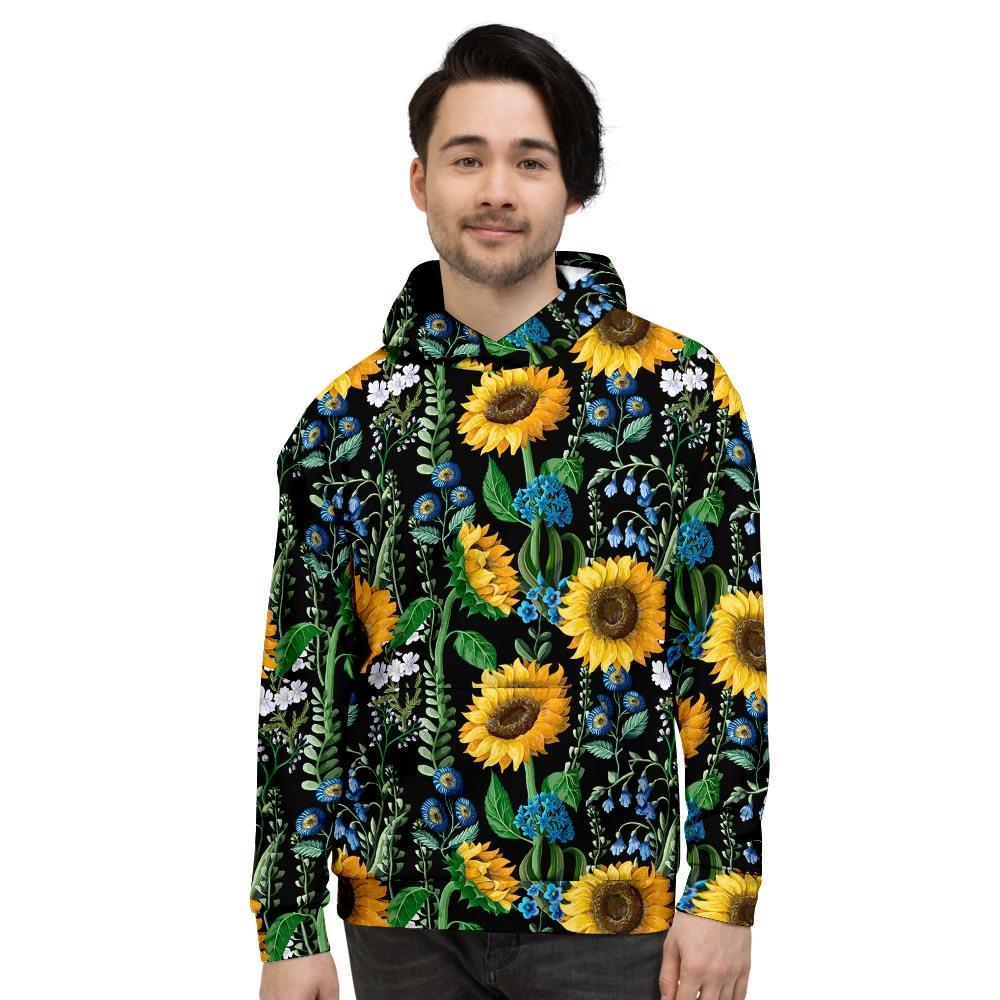 Black Sunflower Floral Men's Hoodie-grizzshop