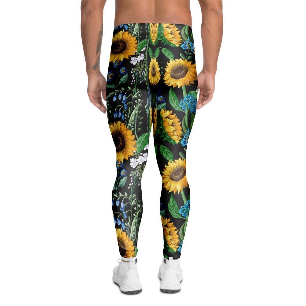 Black Sunflower Floral Men's Leggings-grizzshop