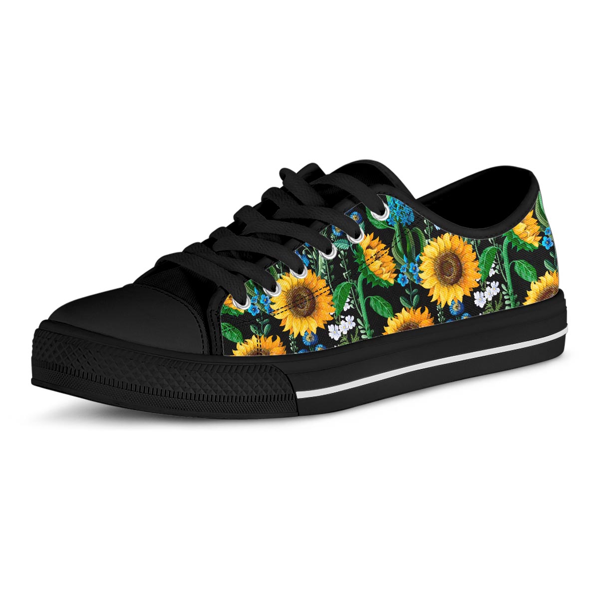 Black Sunflower Floral Men's Low Top Shoes-grizzshop