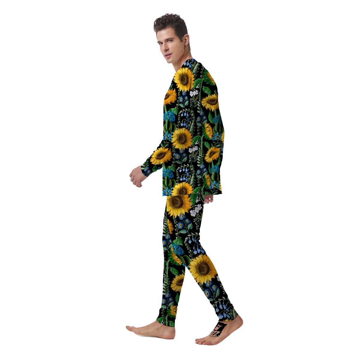 Black Sunflower Floral Men's Pajamas-grizzshop