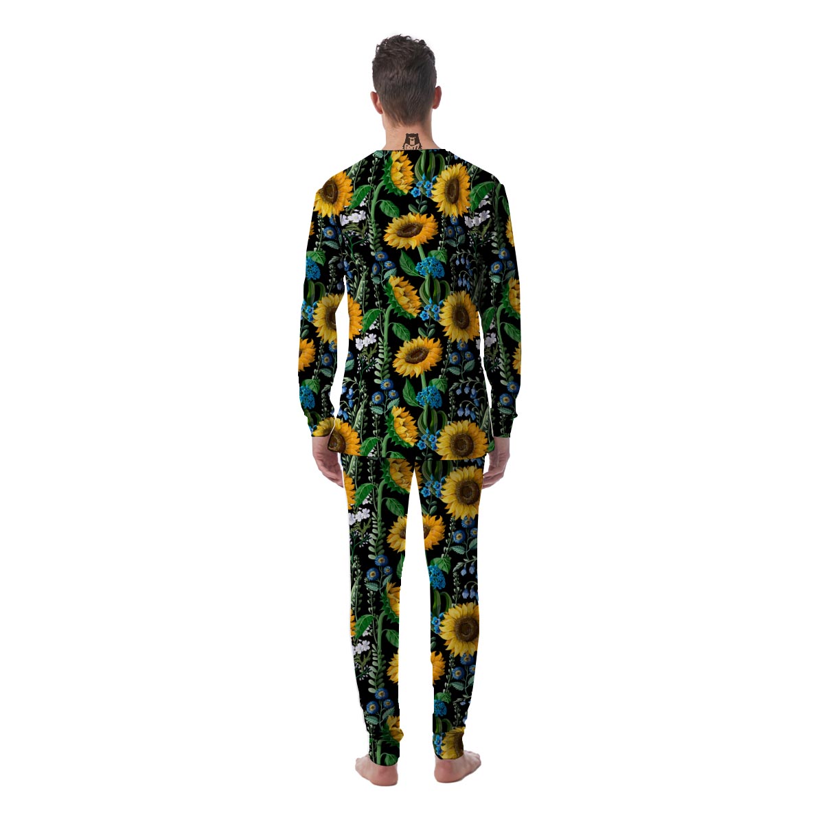 Black Sunflower Floral Men's Pajamas-grizzshop