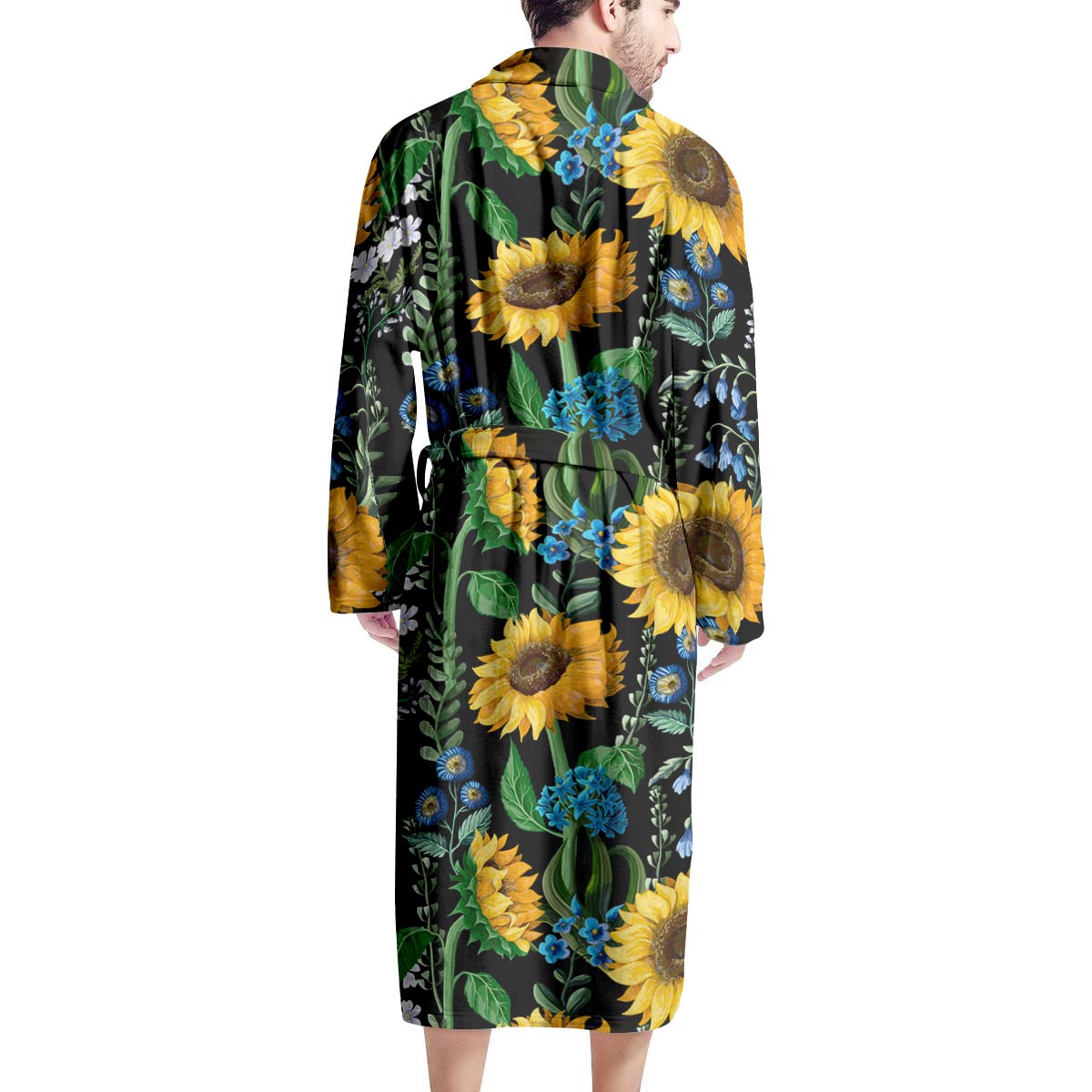 Black Sunflower Floral Men's Robe-grizzshop