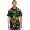Black Sunflower Floral Men's Short Sleeve Shirt-grizzshop