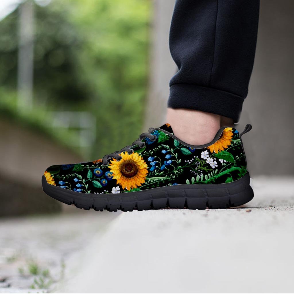 Black Sunflower Floral Men's Sneakers-grizzshop