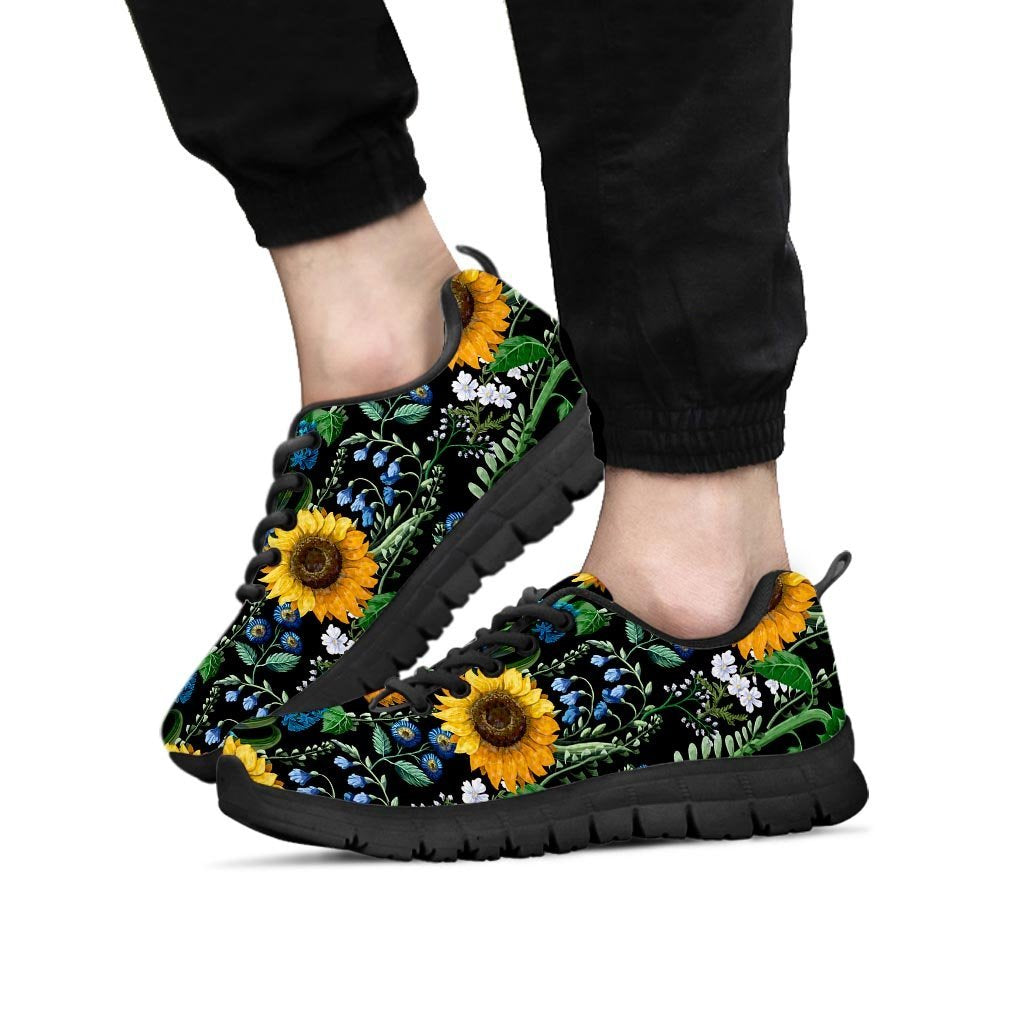 Black Sunflower Floral Men's Sneakers-grizzshop