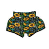 Black Sunflower Floral Muay Thai Boxing Shorts-grizzshop