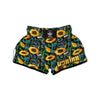 Black Sunflower Floral Muay Thai Boxing Shorts-grizzshop