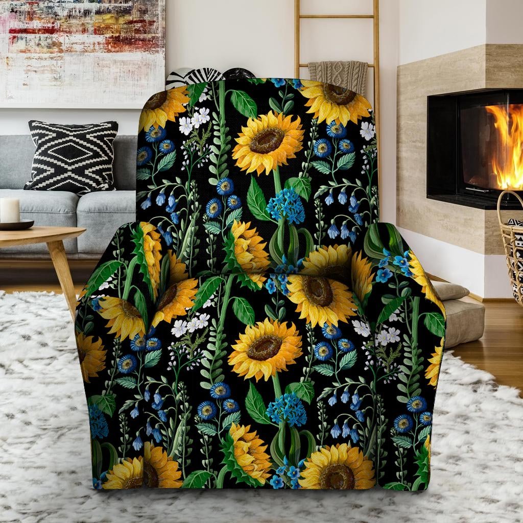 Black Sunflower Floral Recliner Cover-grizzshop